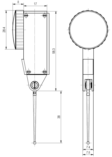 Mechanical dial gauge K30/4, 4.0/0.01/38 mm, A, Ø 28.4 mm