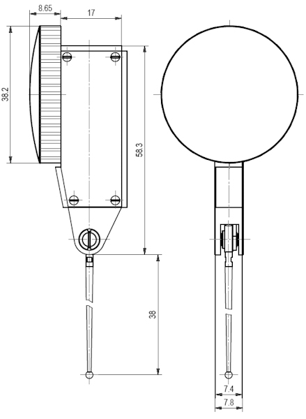 Mechanical dial gauge K40/4, 4.0/0.01/38 mm, A, Ø 38.2 mm