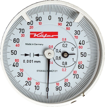 Mechanical dial gauge KM1000R, 1/0.2/0.001 mm, Ø40 mm