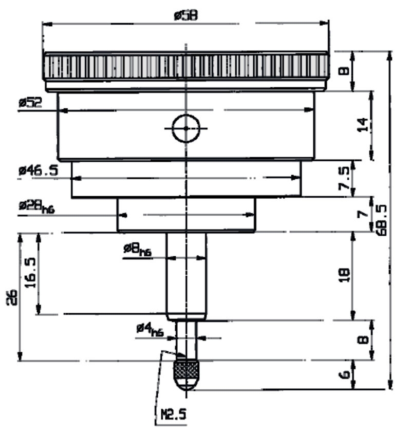 Mechanische meetklok SI-18R, 1.6/8/0.01 mm, Ø58 mm