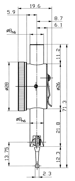 Mechanical dial gauge Tastboy, 0.8/0.01/12.3 mm, Ø28 mm