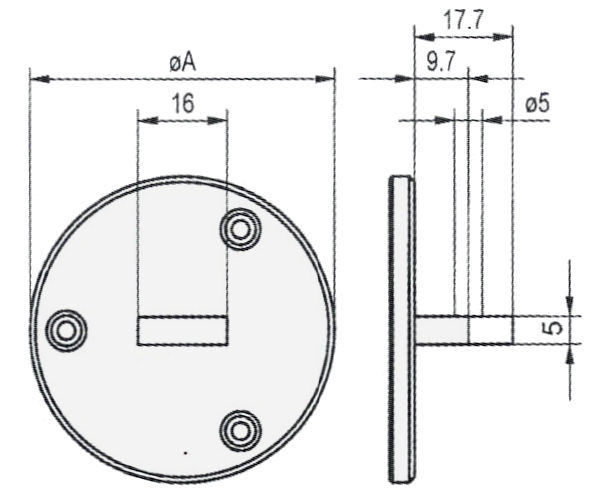 Achterwand met opspanoor horizont,meetklok Ø58 mm, bore Ø5mm