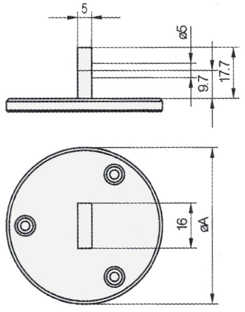 Achterwand met opspanoor vertical,meetklok Ø58 mm, bore Ø5mm