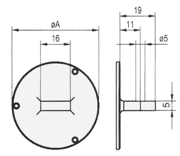Lug back horizontal for dial gauges ≥ Ø58 mm, bore Ø5 mm