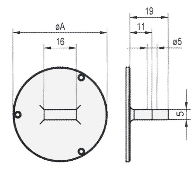 Dos à oreille horizontal, comparateur ≥Ø58 mm, alésage Ø5 mm