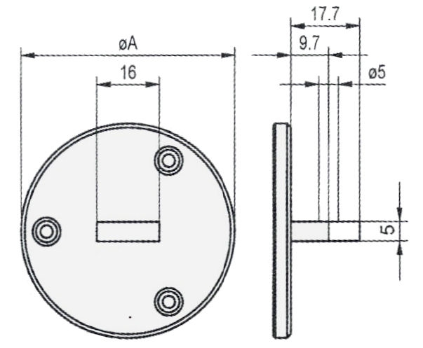 Lug back horizontal for dial gauges Ø40 mm, bore Ø5 mm