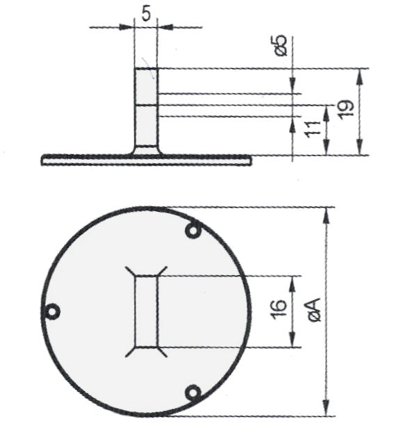 Lug back vertical for dial gauges ≥ Ø58 mm, bore Ø5 mm