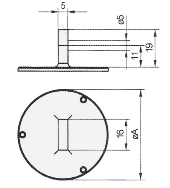 Lug back vertical for dial gauges Ø40 mm, bore Ø5 mm
