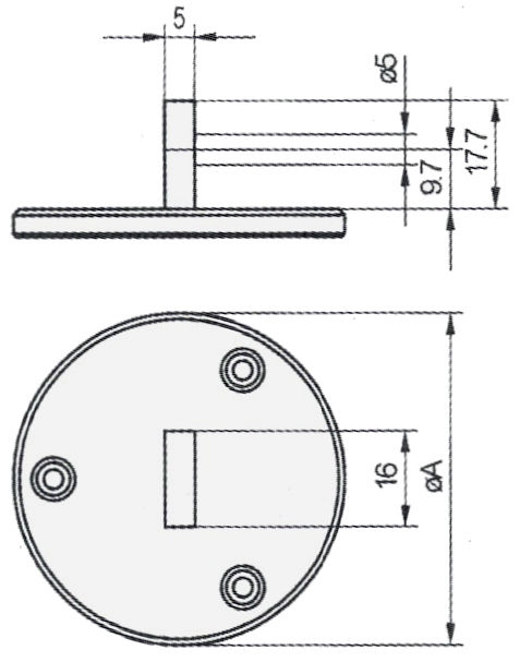 Lug back vertical for dial gauges Ø40 mm, bore Ø5 mm