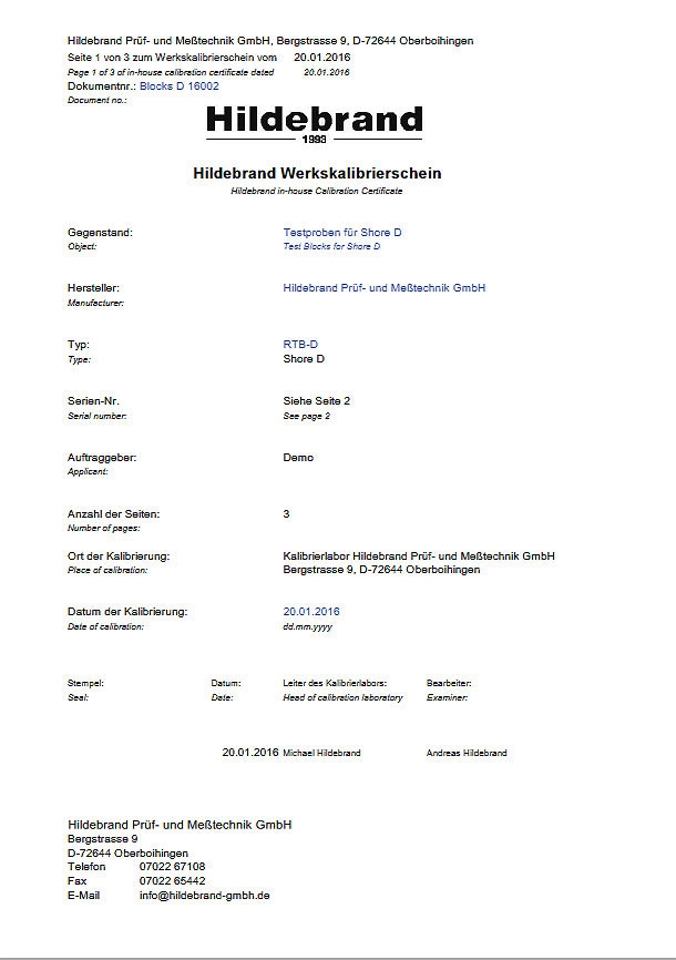 Set of 3 Shore D plates & certificate, ASTM D 2240, ISO 868