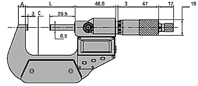 Micromètre d'extérieur digital DIN 863, IP65, Ø6.5 mm, 0.5 mm, 0~25 mm