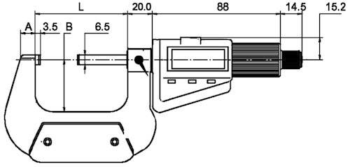 Outside digital micrometer, Ø6.5 mm, 0.5 mm, 0~25 mm