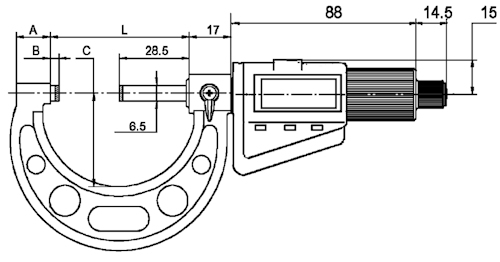 Outside digital micrometer, Ø6.5 mm, 0.5 mm, 0~35 mm