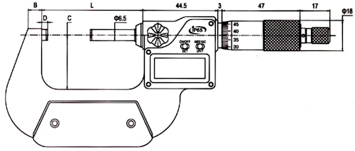 Buiten digitale micrometer, Ø6.5 mm, 2 mm, 0~25 mm