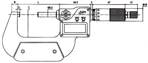 Buiten digitale micrometer, Ø6.5 mm, 2 mm, 50~75 mm