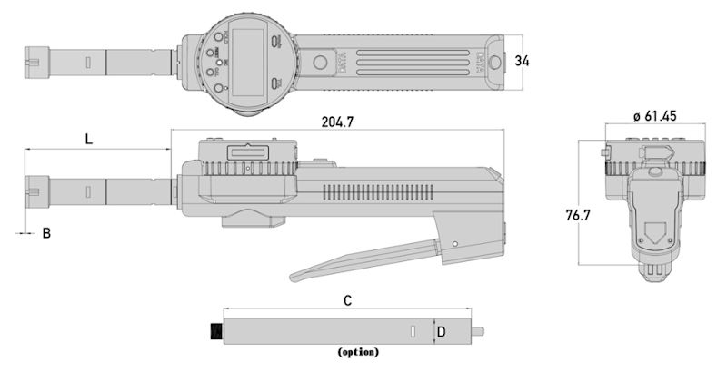 Digital pistol 3-point internal micrometer, 20~50/0.001 mm