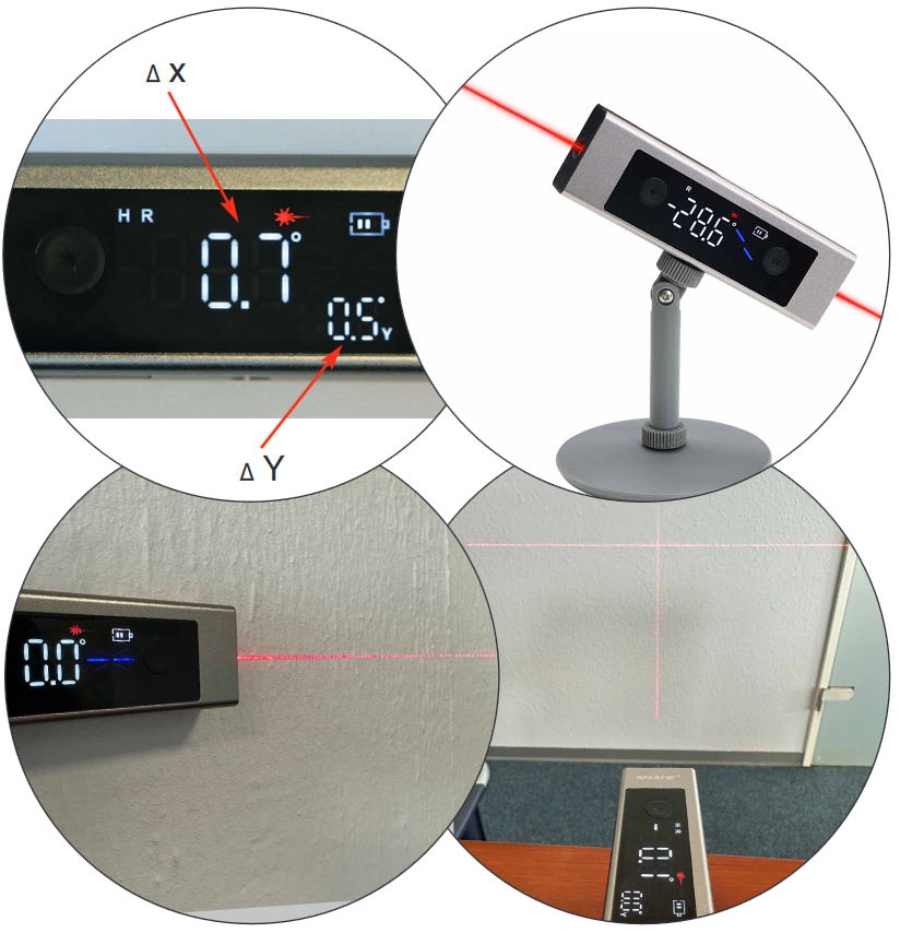 2-axis digital level with magnetic base, laser, 0.1°, M6