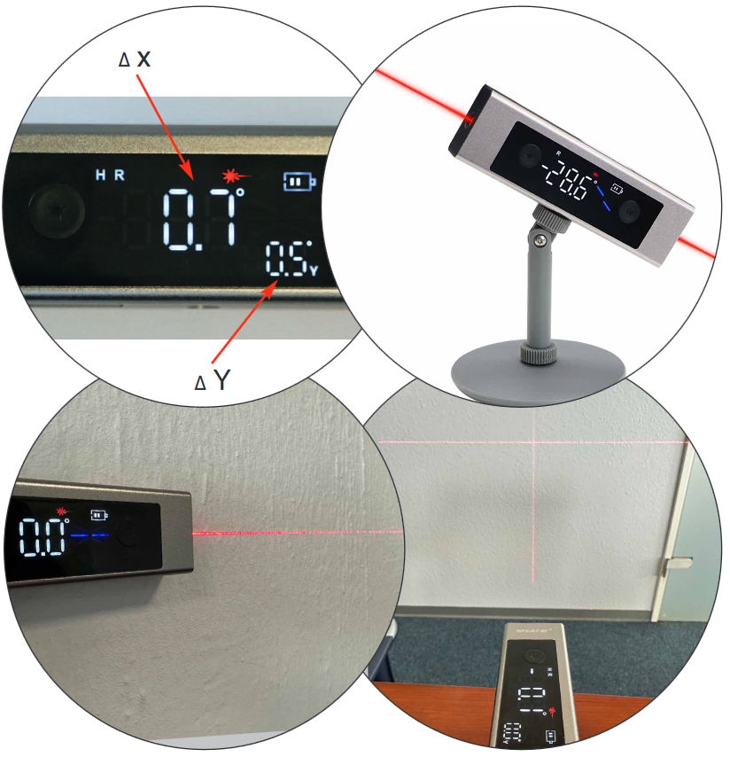 2 assen digitale waterpas, magnetische voet, laser, 0.1°, M6