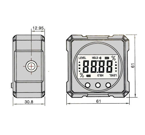 Digital clinometers 36x36  mm, magnetische zool, 4x90°/0.1°