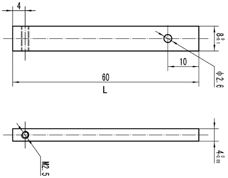 Pair of inserts with thread M2.5, 60 mm