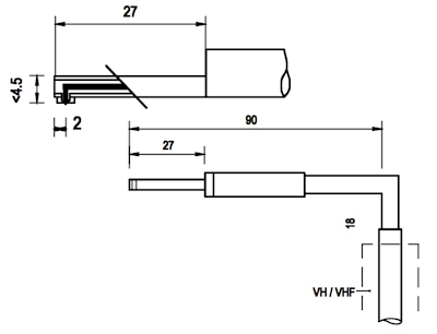 Taster met glijder QH, met dwarse verplaatsing, 5 µm/90°