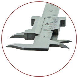 Small vernier caliper with pointed jaws for tooth technician