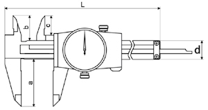 Pied à coulisse à horloge, DIN 862, 200 mm / 0.01 mm