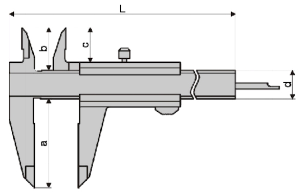 Messing schuifmaat, 150 mm, 40/16 mm, 1/20