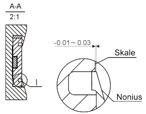 Vernier caliper PF, 300 mm, 60/17 mm, 1/20, rec