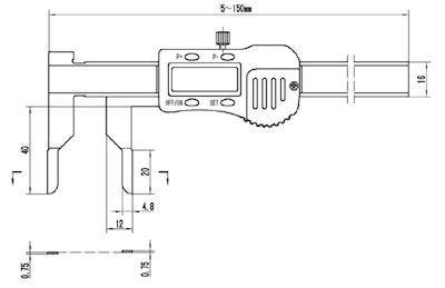 Digital caliper, 5~150 mm, 40 mm, 3V, ICTJ