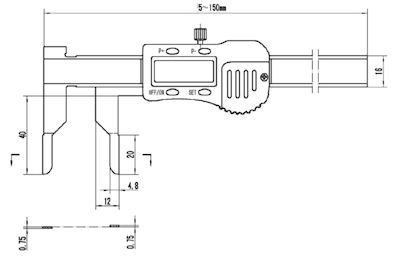 Digital caliper, 5~150 mm, 40 mm, 3V, ICTJ