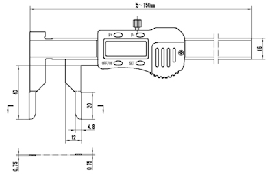 Pied à coulisse digital, 5~150 mm, 40 mm, 3V, ICTJ
