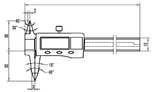 Digital caliper, 70 mm, 30 mm, 1,5V, rec, PJ