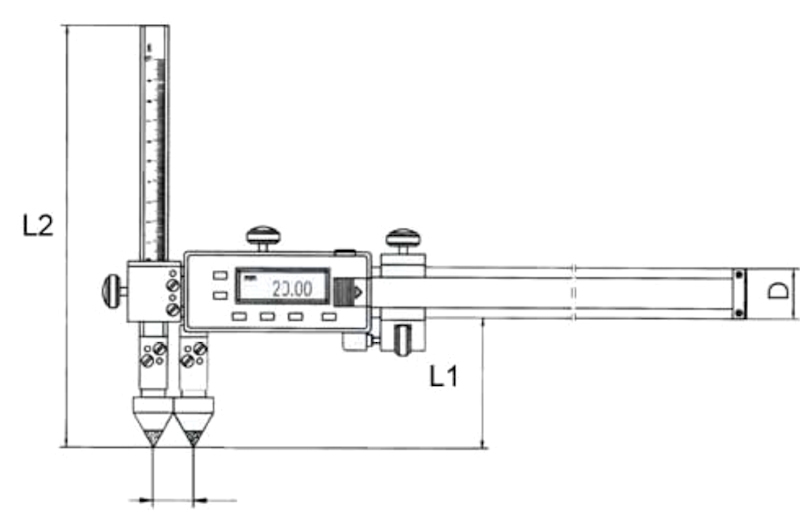 Digital distance caliper, 20~1000 mm, 70/400 mm, 3V