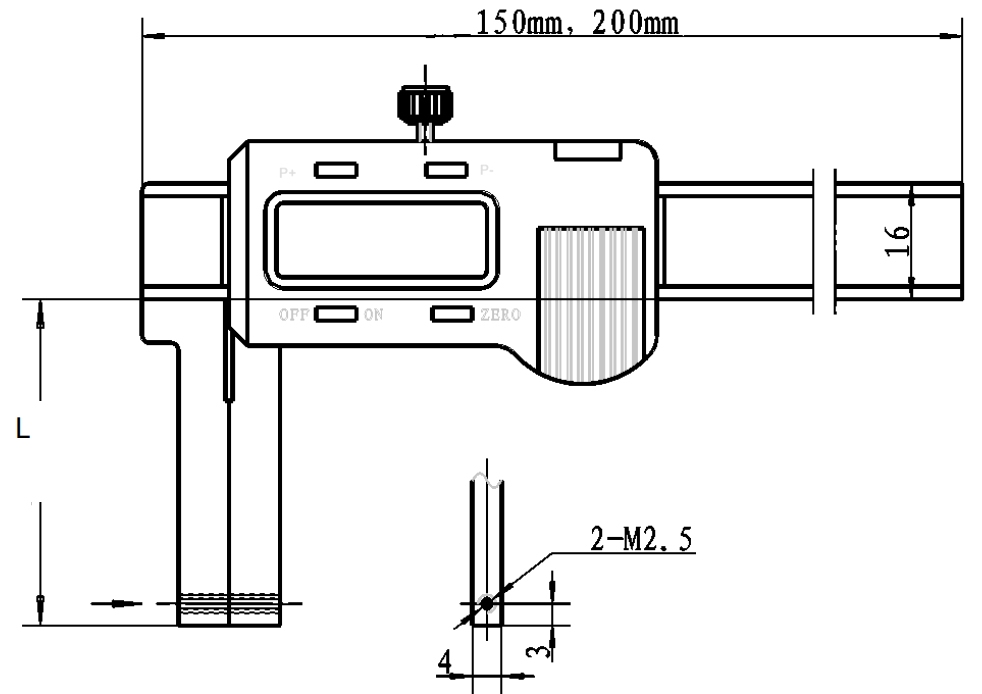 Digital universal caliper, 0~150 mm, 45 mm, 3V