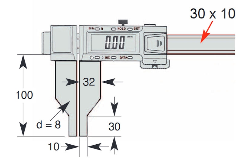 Digital universal caliper,  0~2000 mm, 100 mm, 3V