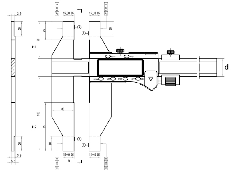 Digital universal caliper, 0~500 mm, 50/100 mm, 3V