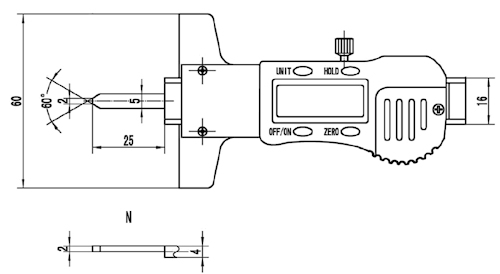 Depth caliper, digital, 25x60 mm, 0.01 mm, FR
