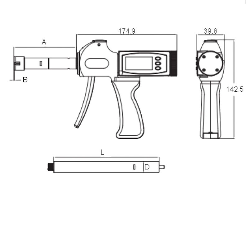 Digitaal pistool 3-punt binnenschroefmaat, 20~50/0.001 mm