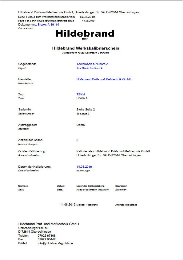 Calibration plate 40 HA for Shore A & certificate ISO 48-4