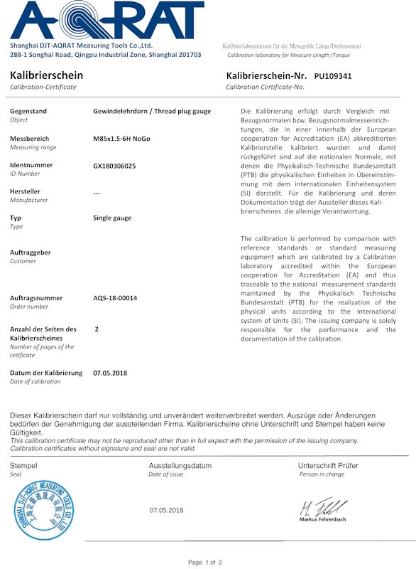 Threaded plug right cylindrical, DIN13, 6H, NoGo, M 120x4,0