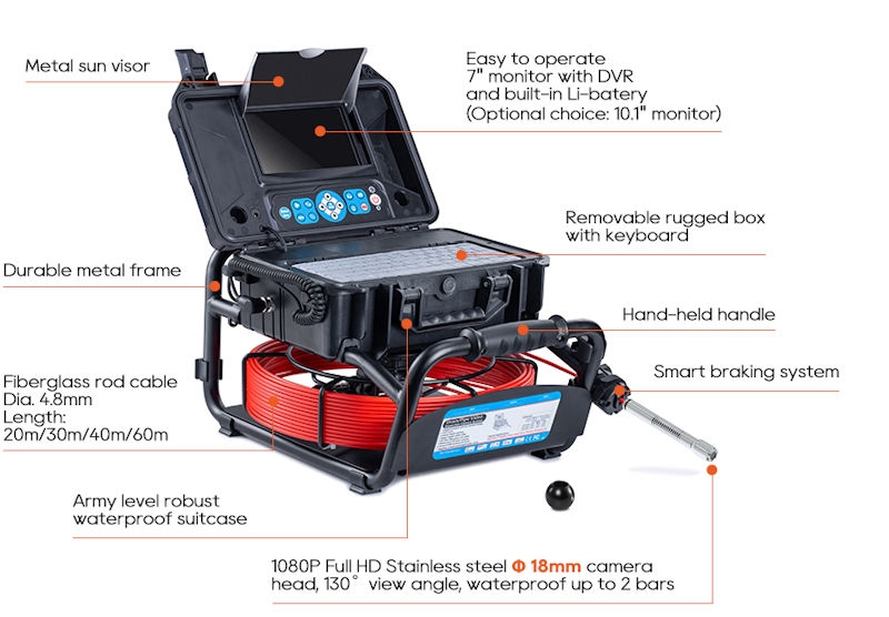 Video endoscope for pipes 3499F, display 10", Ø18 mm, L=20 m