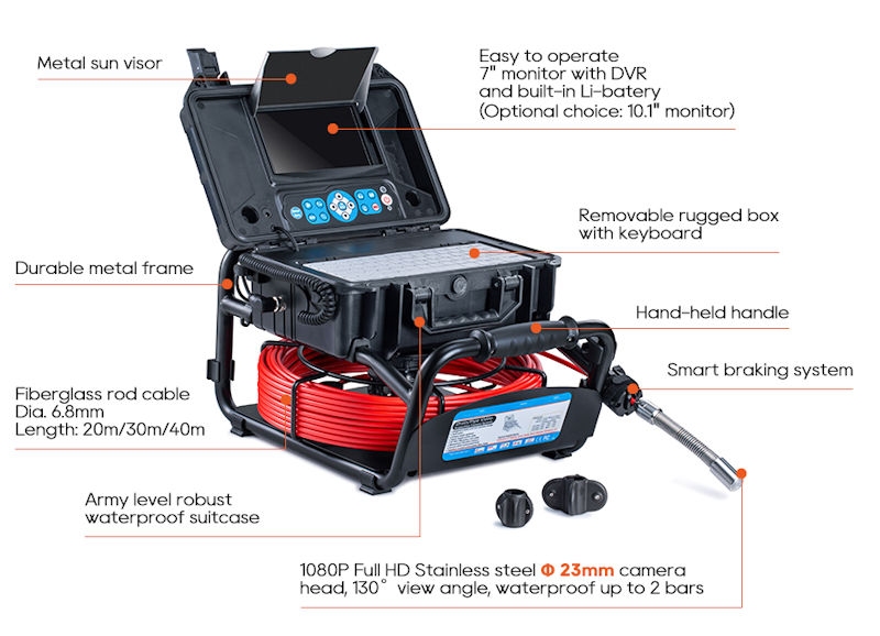Video endoscope for pipes 3499FB, display 10", Ø23 mm,L=20 m