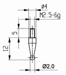 Tasterpunt 573/18 H kogel Ø 2, M2,5-6g/12/4 mm