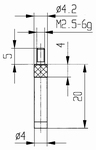 Contact point 573/47KU-10 - M2.5-6g/10/4/L=10, Ø4/plastic