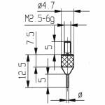 Tasterpunt 573/201 H, M2,5-6g/12,5/0,8/ vlak Ø0,8 mm