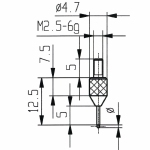 Tasterpunt 573/202 H kogel Ø 0,8 (carbide bal), M2,5-6g/12,5