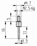 Contact point 573/14, M2,5-6g/16/4,7/flat Ø1,5 mm