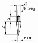 Tasterpunt 573/18, kogel Ø 1, M2,5-6g/12/4 mm
