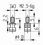 Tasterpunt 573/10 H, M2,5-6g/2/4,8/ vlak Ø4,8 mm